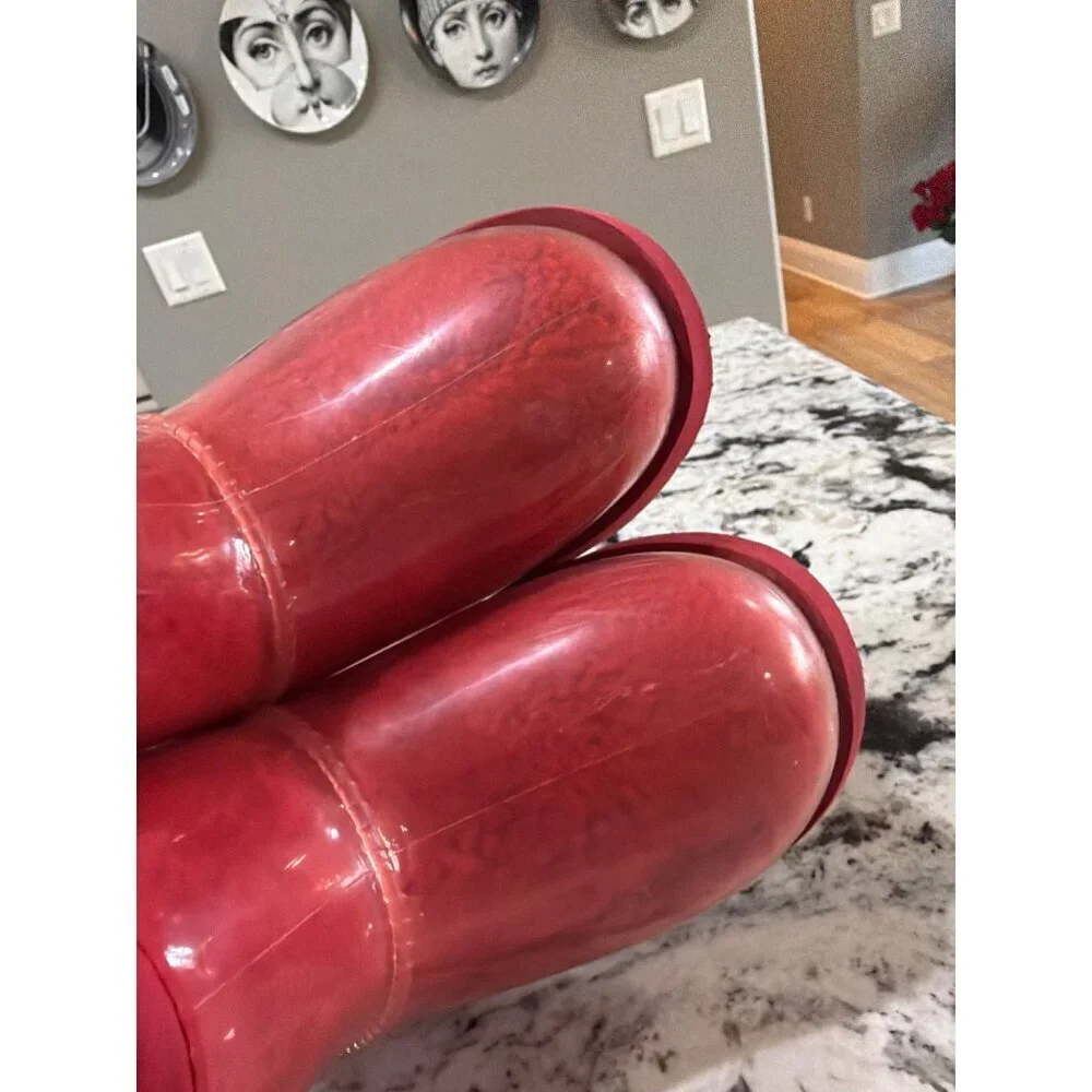 UGG Classic Clear Faux Shearling Mini Boots Red Kids Size 10